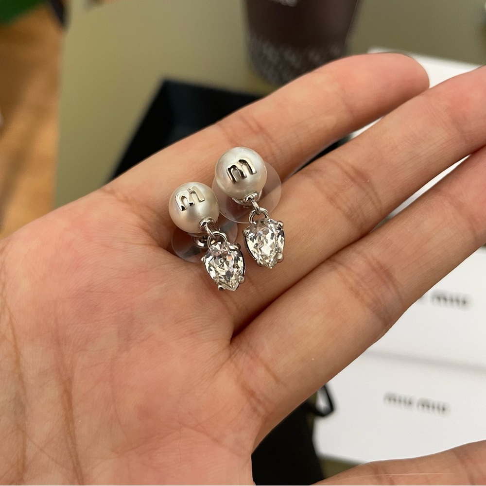 Miumiu Crystal and faux pearl drop earrings